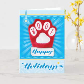Carte WOOF Red Paw Chien Noël Mitten Joyeuses vacances