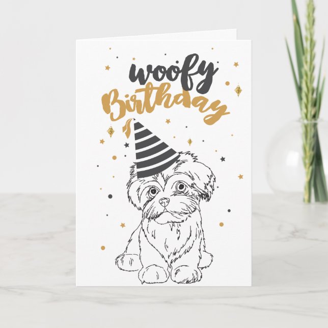 Carte Woofday Anniversaire Maltais mignonne Chiot Croqui (Devant)