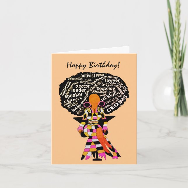 Carte Word Art Afro Lady African American Happy Birthday (Devant)