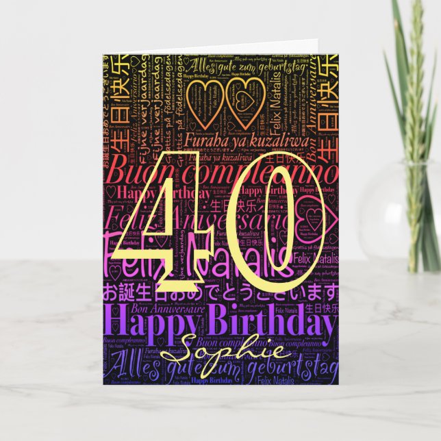 Carte Word Art personnalisé 40e anniversaire (Devant)