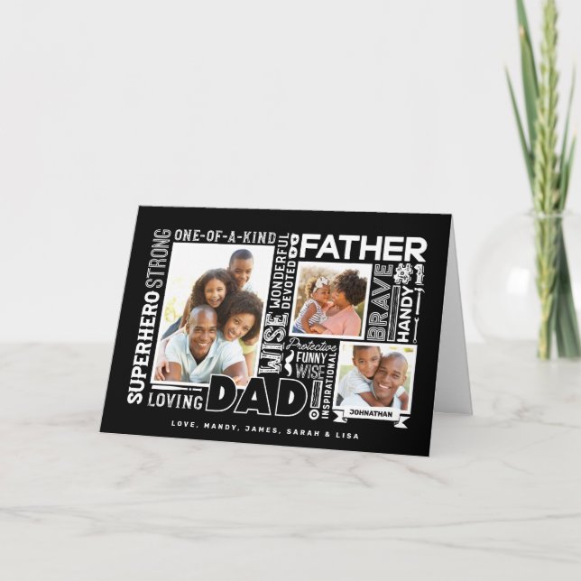 Carte Words For #1 Dad Father's Day Photo Collage Black (Devant)