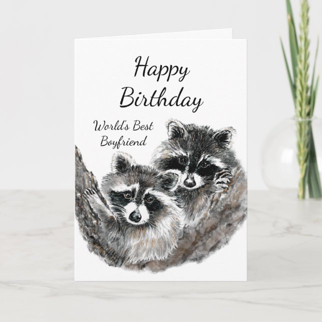Carte World's Best Boyfriend  Birthday Raccoon Animals (Devant)
