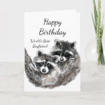 Carte World's Best Boyfriend  Birthday Raccoon Animals<br><div class="desc">World's Best Boyfriend  Birthday Cute Watercolor Raccoon Animals</div>