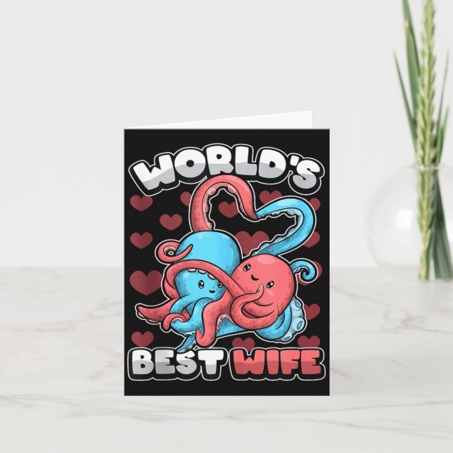 Carte World's Wife Cute Kawaii Octopus Heart Cute Couple (Devant)