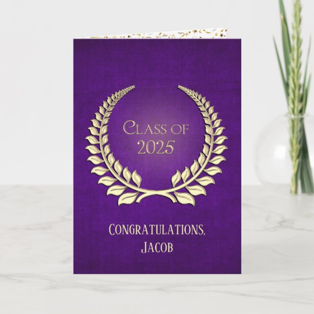 Carte Wreath 2025 Gold Graduation Laurel Sur Violet (Devant)