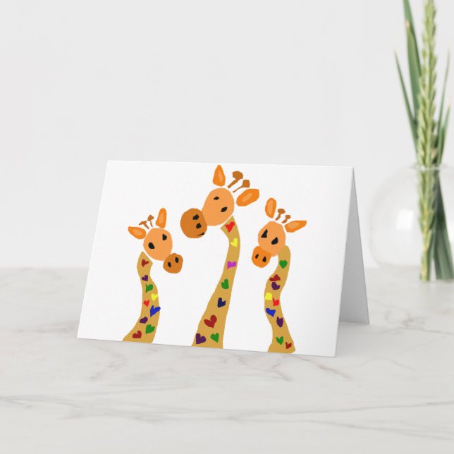 Carte WW - Giraffe et Coeurs Caricature d'art primitif (Devant)