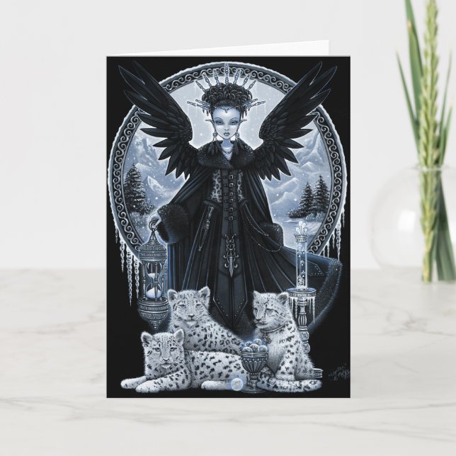 Carte Wynter Gothique Ange Léopard des Neiges Scène de T (Devant)