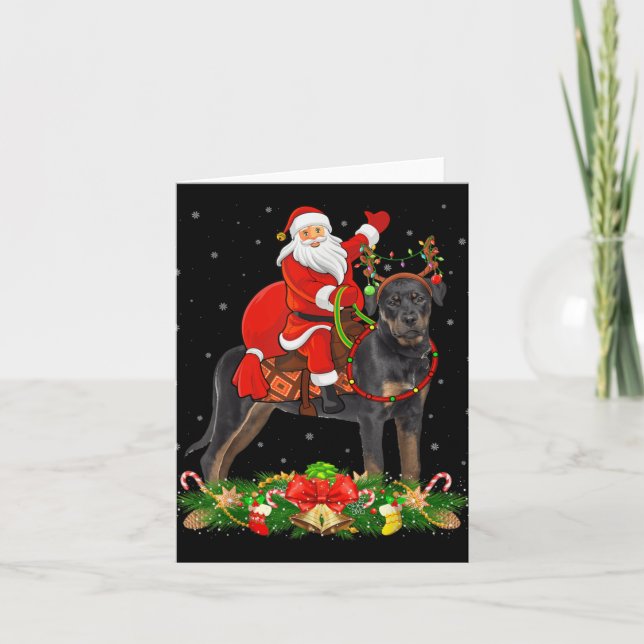 Carte Xmas Decor Funny Santa Riding Rottweiler Dog Chris (Devant)