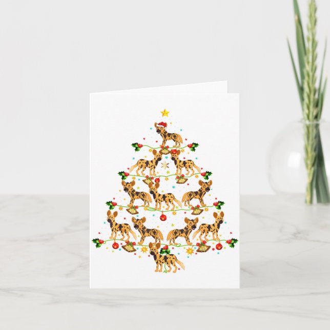 Carte Xmas Lighting Santa African Wild Dog Christmas Tre (Devant)