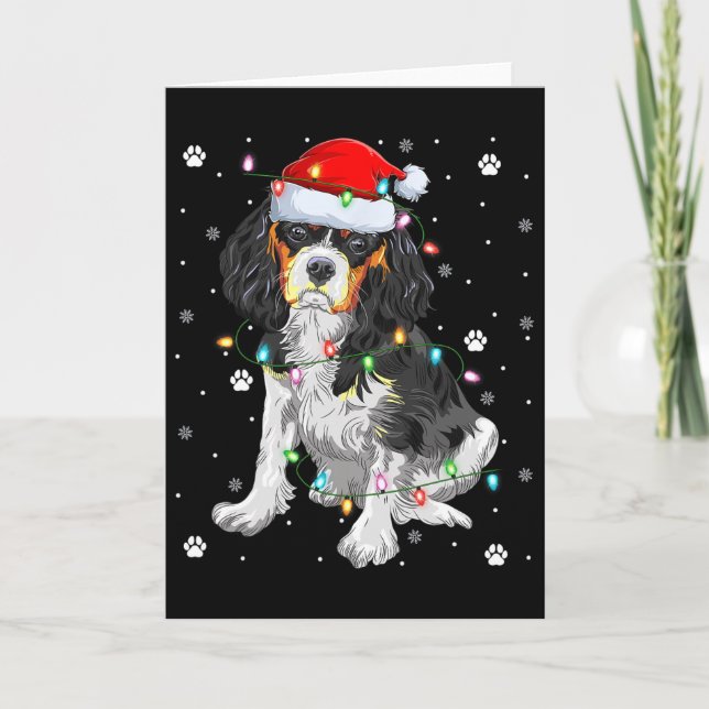 Carte Xmas Lighting Santa Cavalier King Charles Spaniel  (Devant)