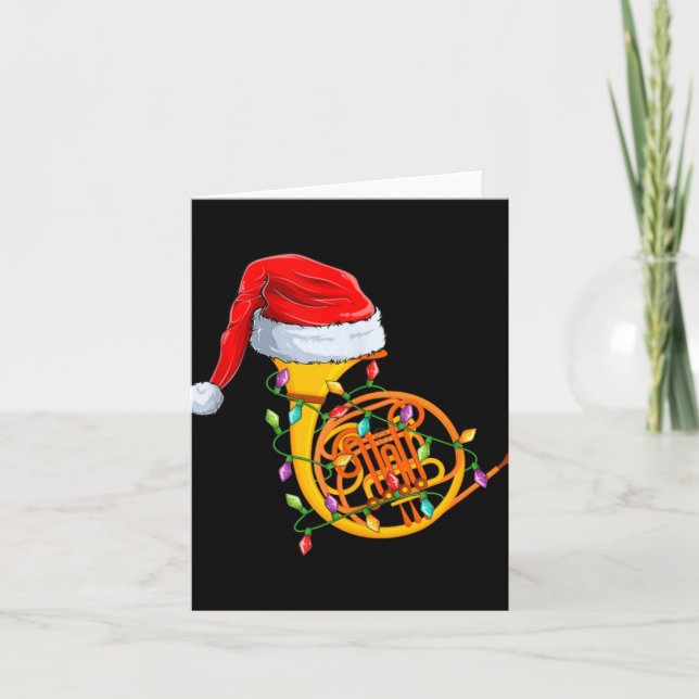 Carte Xmas Lights Santa Hat Musical French Horn Christma (Devant)