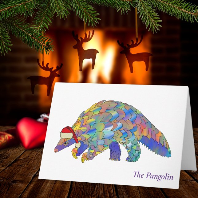 Carte Xmas Pangolin Faune Espèce Menacée Animal (Christmas pangolin cute colorful animal art holiday greetings card)
