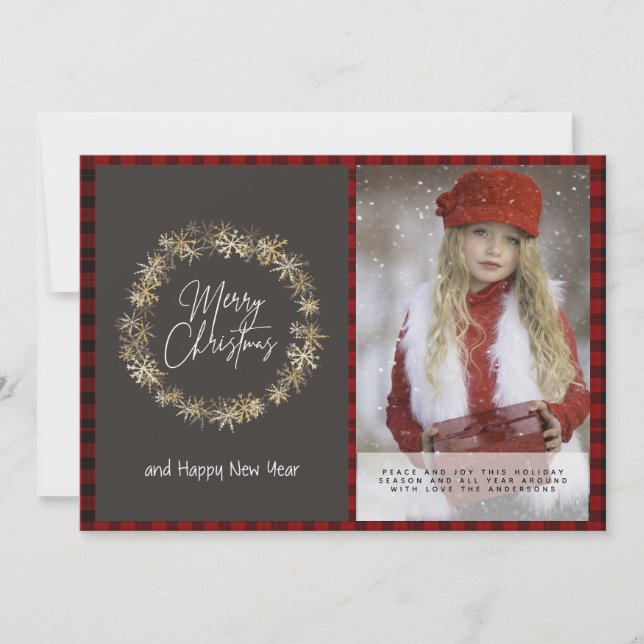 Carte Xmas PHOTO Buffalo Plaid Modern Festin Simple 2 (Devant)