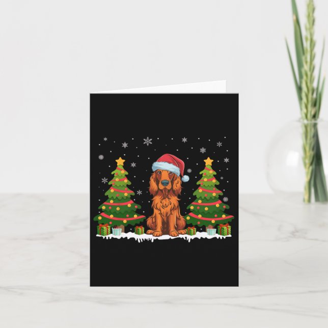 Carte Xmas Tree Light Irish Setter Chien Santa Hat Chris (Devant)