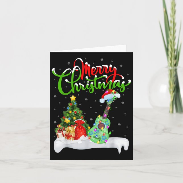 Carte Xmas Tree Lights Santa Hat Musical Ukulele Guitar  (Devant)