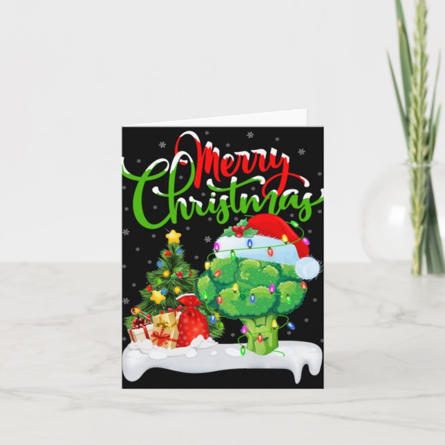 Carte Xmas Tree Lights Santa Hat Vegetable Broccoli Chri (Devant)