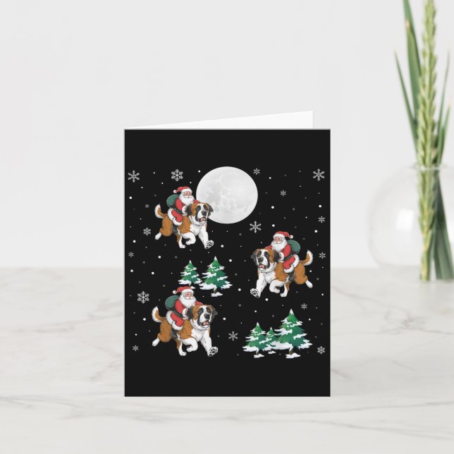 Carte Xmas Tree Père Noël équitation Saint Bernard Chien (Devant)