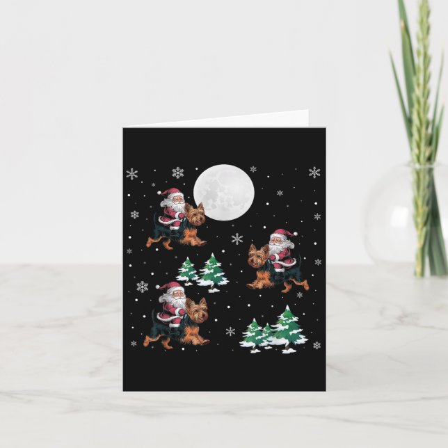 Carte Xmas Tree Père Noël équitation Yorkshire Terrier F (Devant)