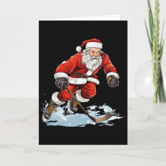 Carte Xmas Vacances Amusantes Santa Jouant au Hockey sur