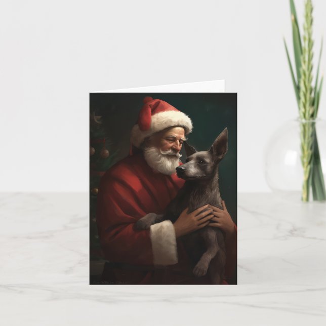 Carte Xoloitzcuintli avec Noël Festif du Père Noël (Devant)