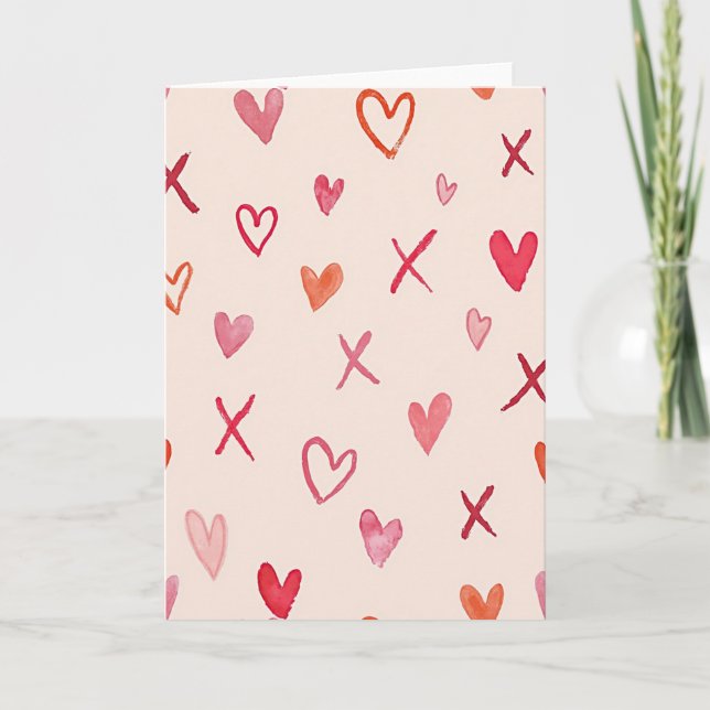 Carte Xoxo Cœurs à l'aquarelle (Devant)