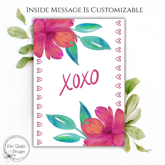 Carte XOXO Fleurs Aquarelle Saint-Valentin (Créateur téléchargé)