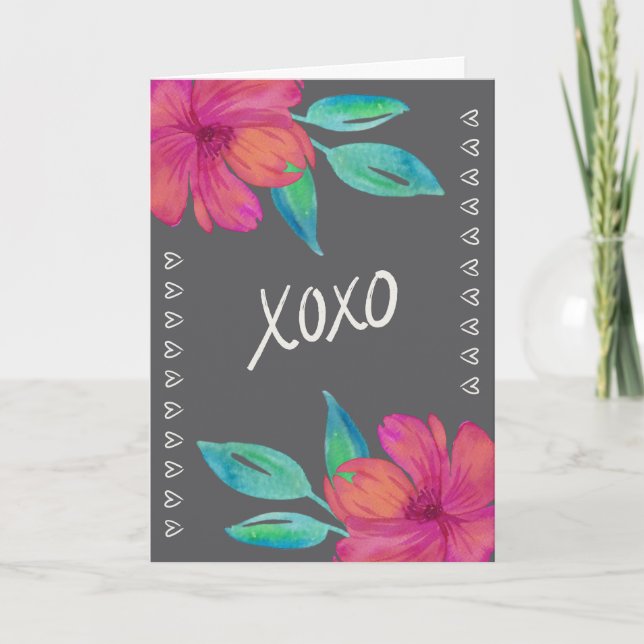 Carte XOXO Fleurs Aquarelle Saint-Valentin (Devant)