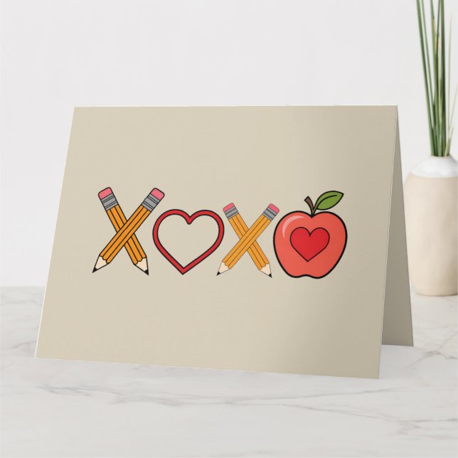 Carte XOXO Professeur Saint-Valentin Crayon et pomme  (Devant)