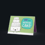 Carte YAY pour Mariage Cake ! Fantastique Mariage<br><div class="desc">OUI pour gâteau mariage ! Carte de félicitations mariage amusante. A l'intérieur : "et aussi félicitations pour s'être marié et tout ça." Un kawaii mignon gâteau mariage à quatre niveaux avec les coeurs et tourbillons. La mariée et le marié adoreront recevoir cette carte de voeux humoristique lors de leur grand...</div>