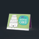 Carte YAY pour Mariage Cake ! Fantastique Mariage<br><div class="desc">OUI pour gâteau mariage ! Carte de félicitations mariage amusante. A l'intérieur : "et aussi félicitations pour s'être marié et tout ça." Un kawaii mignon gâteau mariage à quatre niveaux avec les coeurs et tourbillons. La mariée et le marié adoreront recevoir cette carte de voeux humoristique lors de leur grand...</div>