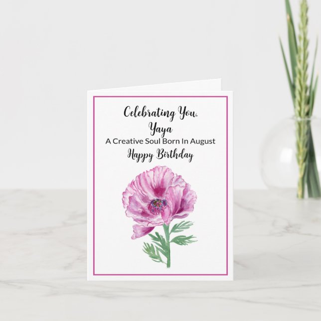 Carte Yaya Joyeux Août Anniversaire Violet Poppy (Devant)