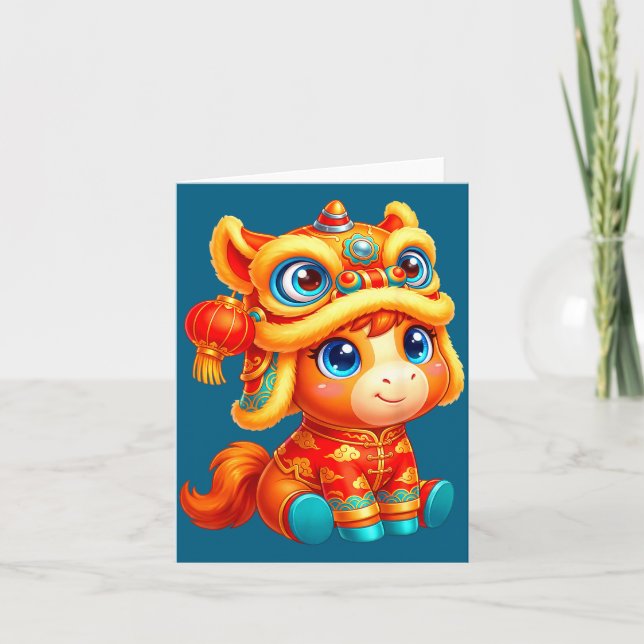 Carte Year Of The Horse 2026 Chinese New Year Lion Dance (Devant)