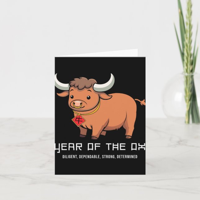 Carte Year Of The Ox Cute Kawaii Chinese Zodiac Chinese  (Devant)