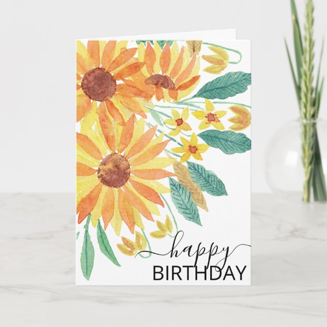 Carte Yellow Summer Sunflower Aquarelle Joyeux anniversa (Devant)