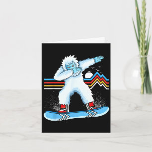 Carte Yéti qui dab en snowboard montagne vintage