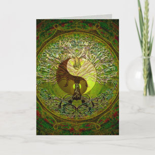 Carte Yin Yang Mandala vert avec arbre de vie