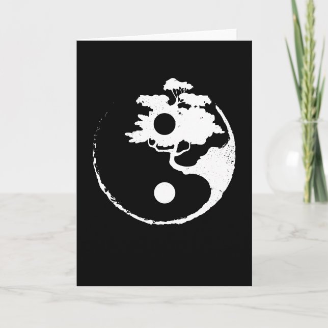 Carte Ying Yang Bonsai Tree Japonais Zen Cadeau (Devant)