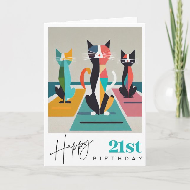 Carte Yoga Cats 21e Anniversaire (Devant)