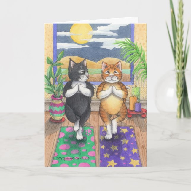 Carte Yoga Cats Birthday Bud et Tony Notecard (Devant)