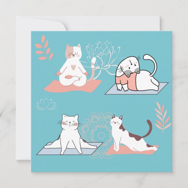 Carte Yoga Cats Lotus Anniversaire (Devant)