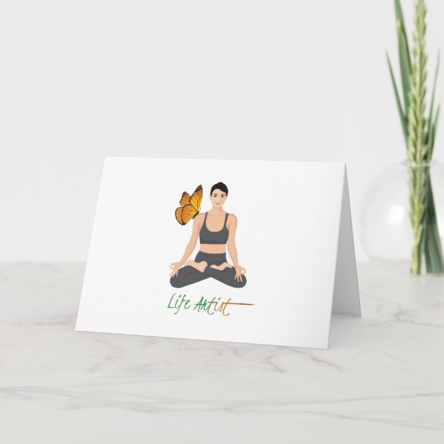 Carte Yoga Life Artiste Slogan Girl Lotus Pose Papillon (Devant)