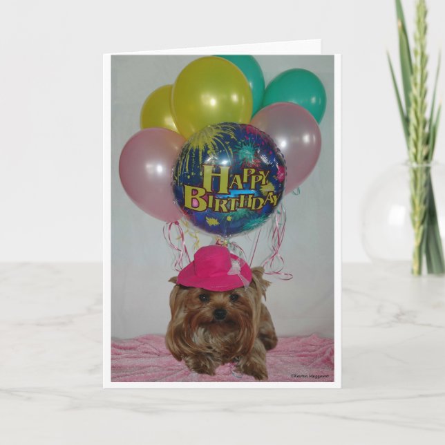 Carte Yorkie Balloon Joyeux B-Day (Devant)