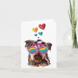Carte Yorkie Chien avec Coeurs Saint-Valentin