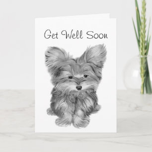 Carte Yorkie Chien Mignon Merci et Message de Bon rétabl
