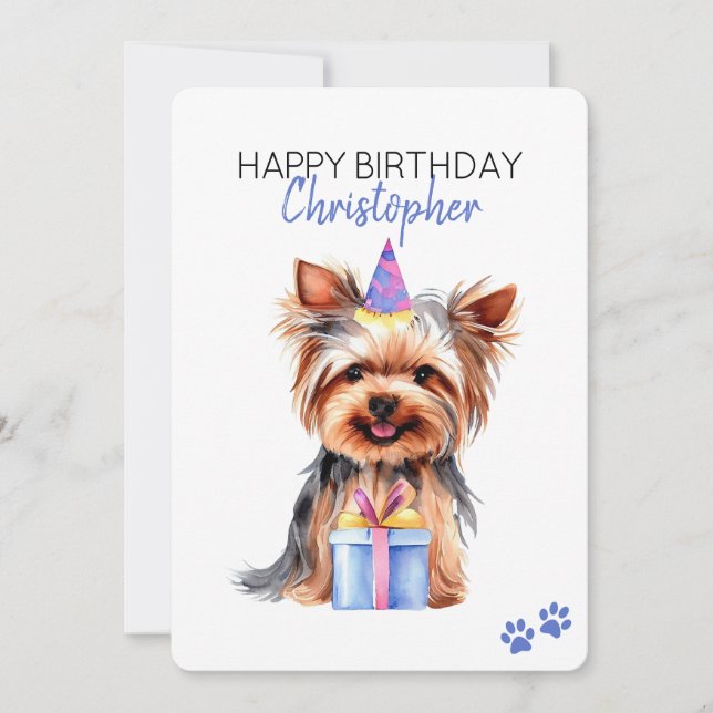 Carte Yorkie Chien Personnalisé Joyeux Appartement d'ann (Devant)
