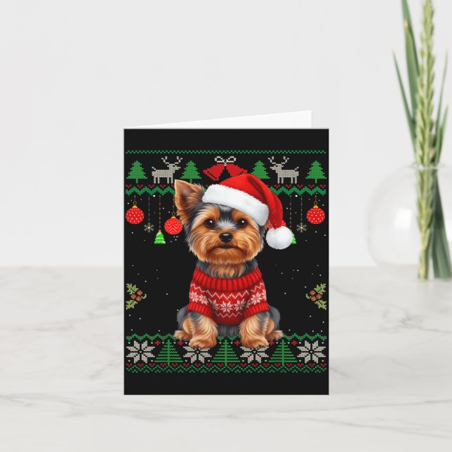 Carte Yorkie Dog Christmas Wearing Ugly Christmas Sweate (Devant)