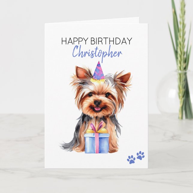 Carte Yorkie Dog Personnalisé Joyeux Anniversaire (Devant)