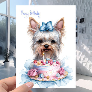 Carte "Yorkie" le Yorkshire Terrier - Chien Cake Anniver