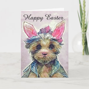 Carte Yorkie Pâques heureux avec des oreilles de lapin