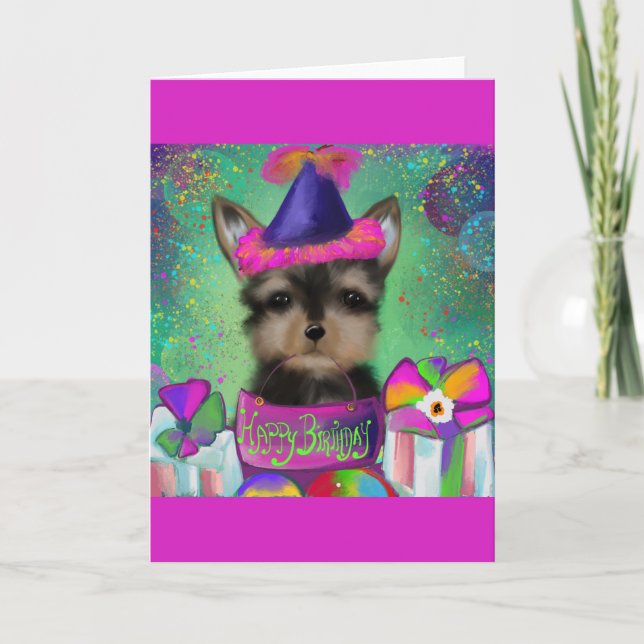 CARTE YORKIE POO ANNIVERSAIRE    (Devant)